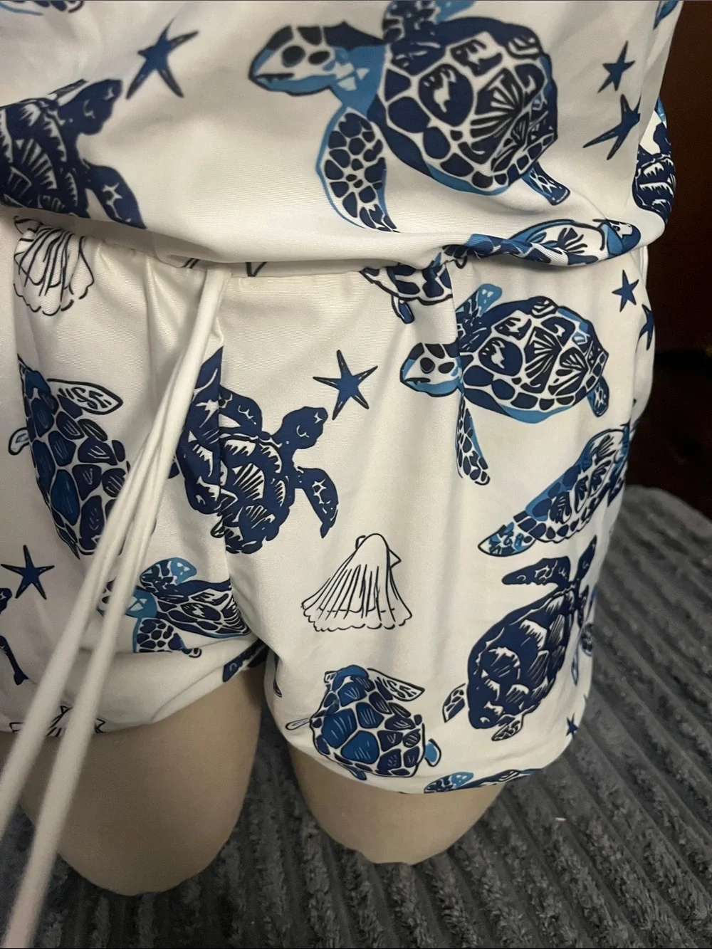 Sea Turtle Print Sleeveless Romper in Navy and White